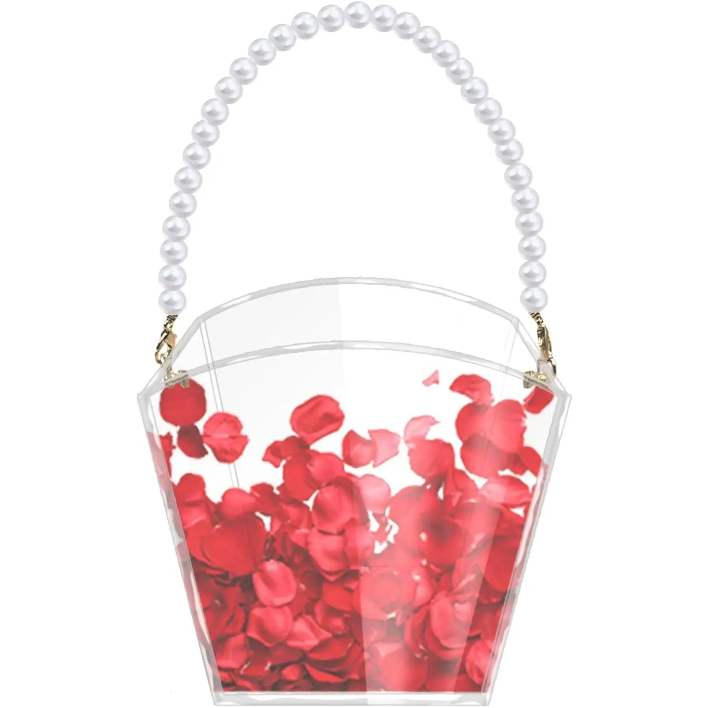Flower Girl Basket Fan Shape Wedding Petals Basket with Pearl Handle Acrylic Flower Holder for Confetti Wedding Decoration