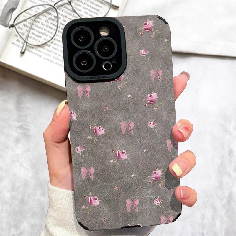 Delicate Floral Ribbon Phone Case, Multiple Specifications Available, Shock - Resistant Soft TPU Material, For Daily Use & Outdoors, Stylish Protection For Your Phone, Pink Purple Rose Bow Design On White Background
