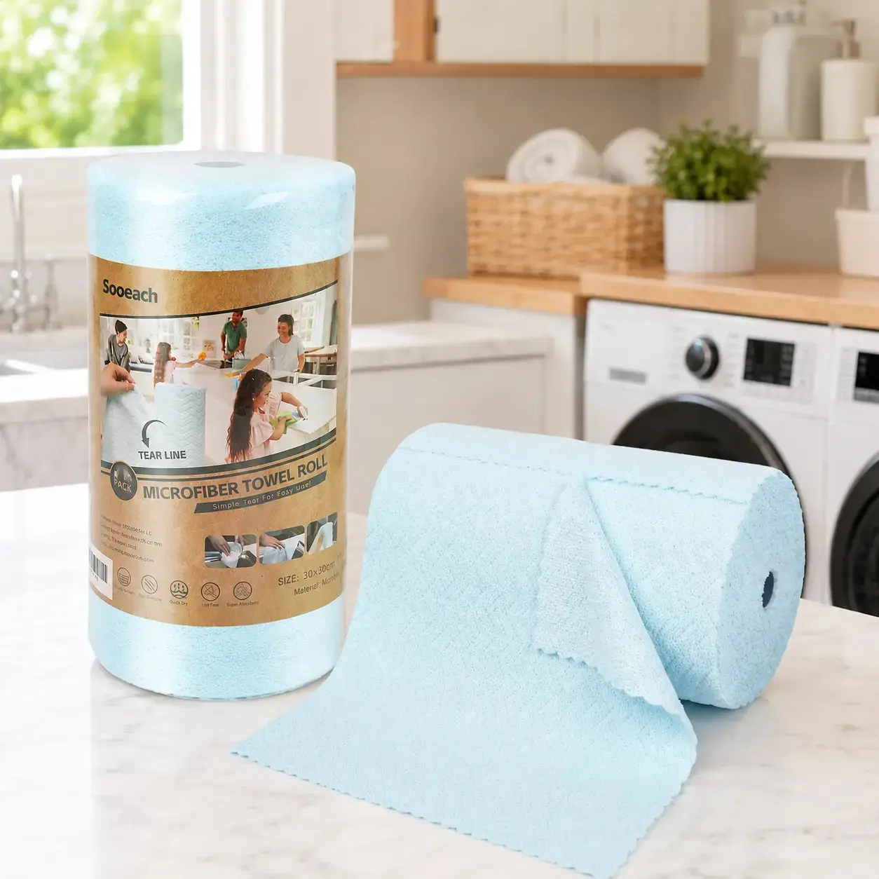 30-Pack Washable Microfiber Towel Roll, Tear-Off Reusable Soft Absorbent Cloths, Multipurpose Cleaning Sheets for Camping Kitchen, Household, Car Maintenance, Ideal Gift