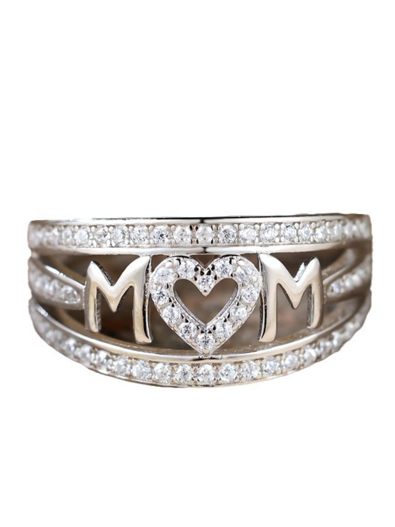 Women's Mom Ring Heart Shape Diamond Set, 18k Gold Plated Gold, Mother's Day Gift, Elegant Fashion Jewelry for Mom