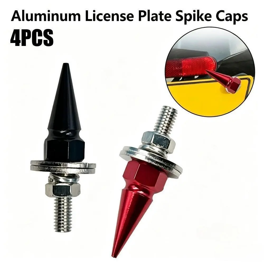 License Plate Screws, 4-Pack JDM Spike Style Aluminum Bolts, Tamper-Proof M6 Thread for Cars, Sport Bikes, and Off-Road Vehicles, Great for Car Meet Displays, Anti-Theft