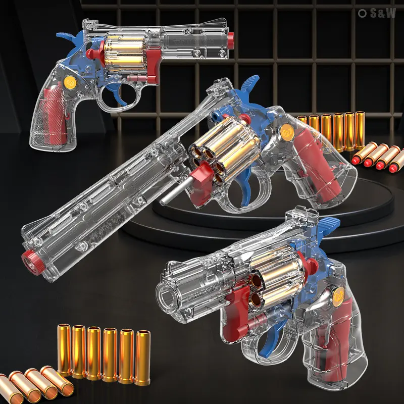 Clear Dragon Printed Shell Ejecting Revolver Toy Gun, Soft Foam Dart Blaster with Satisfying Popping Sound, Realistic Manual Priming, Fun Outdoor Shooting Game, Perfect Birthday Gift for Boys Kids Teens