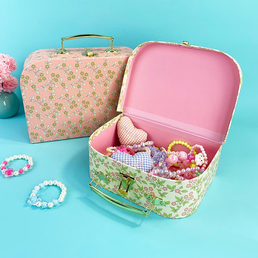 2pcs Pink Floral Suitcase Gift Box, Cardboard Decorative Storage Box, Home Storage Box with Latch and Metal Handle, Suitable for Home Decor, Household, Bedroom Storage, Valentine's Day, Christmas, Thanksgiving, Birthday, Anniversary