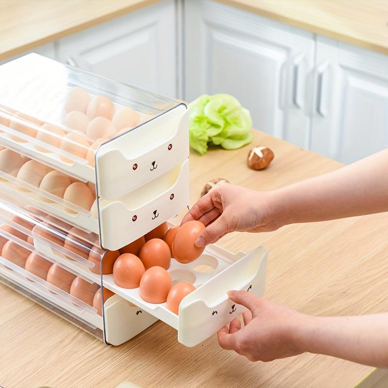 Double Layer Fresh Egg Storage Container, Holds 18 Eggs Per Layer, Transparent Stackable Plastic Tray with Handle, Fridge Organizer, for Fridge Kitchen Home, Household Items, Refrigerator Accessories