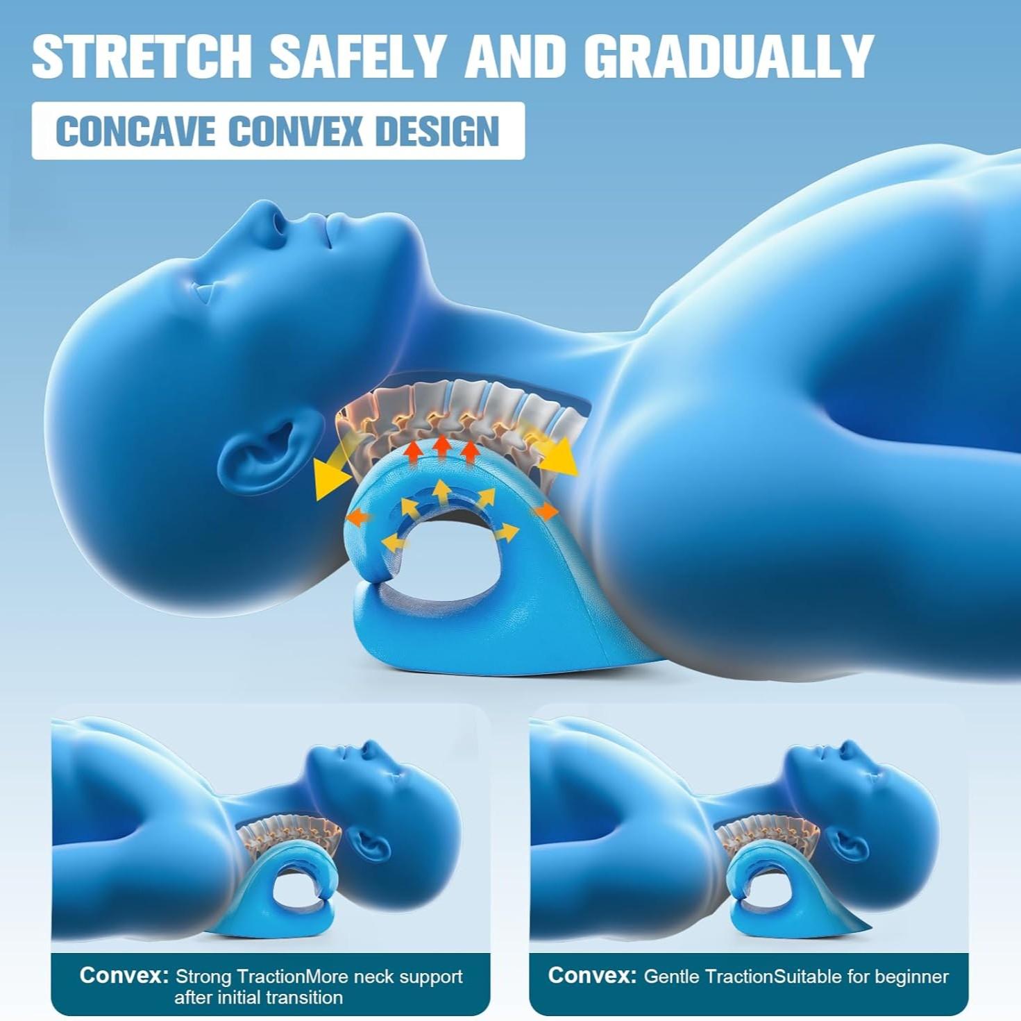 Neck Stretching Device and Cervical Traction Pillow, Pain Relief for Neck and Shoulder, Spinal and Neck Corrector, Blue Color