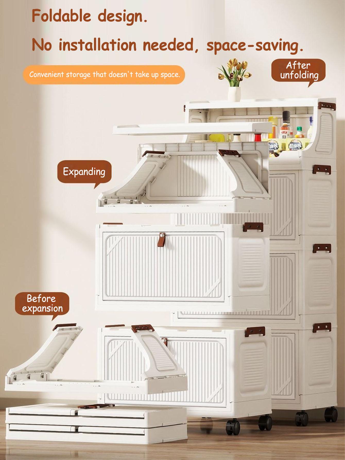 Multi-Layer Plastic Storage Cabinet, Foldable & Portable, Ideal for Bedroom/living Room, Modern Design, Universal Use