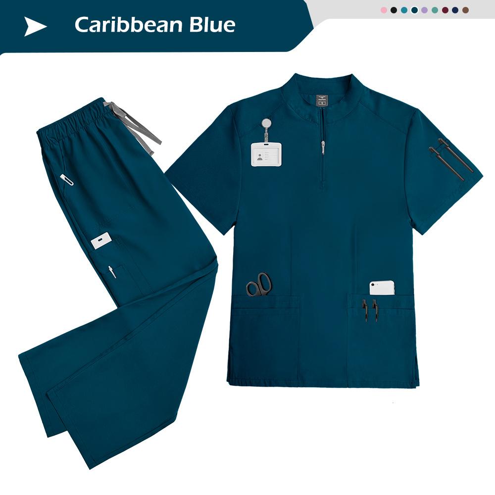 Summer Casual Collar Zipper Short-sleeved Clothing Beauty Salon Nursing Uniforms Hospital Nurses Work Clothes