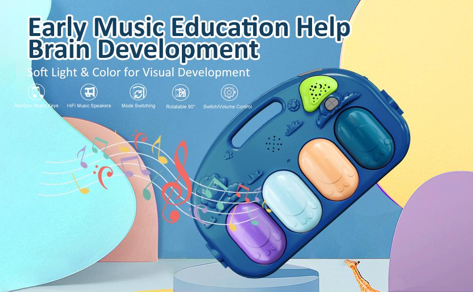 Baby Play Mat Baby Gym,Funny Play Piano Tummy Time Baby Activity Mat with 5 Infant Sensory Baby Toys, Music and Lights Boy & Girl Gifts for Newborn Baby(Blue Tiger) Nursery Cute