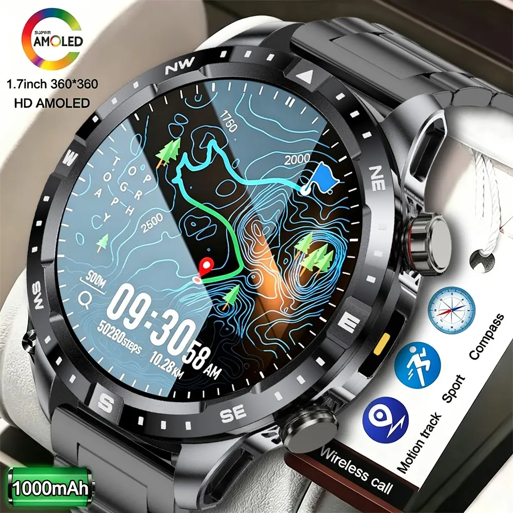 2026 New Men's Outdoor Smart Watch, 1.7 Inch HD Touch Screen, 1000mah Battery, Wireless Calling, Voice Assistant, Compass, Sport Tracker, Smartwatch With Calls
