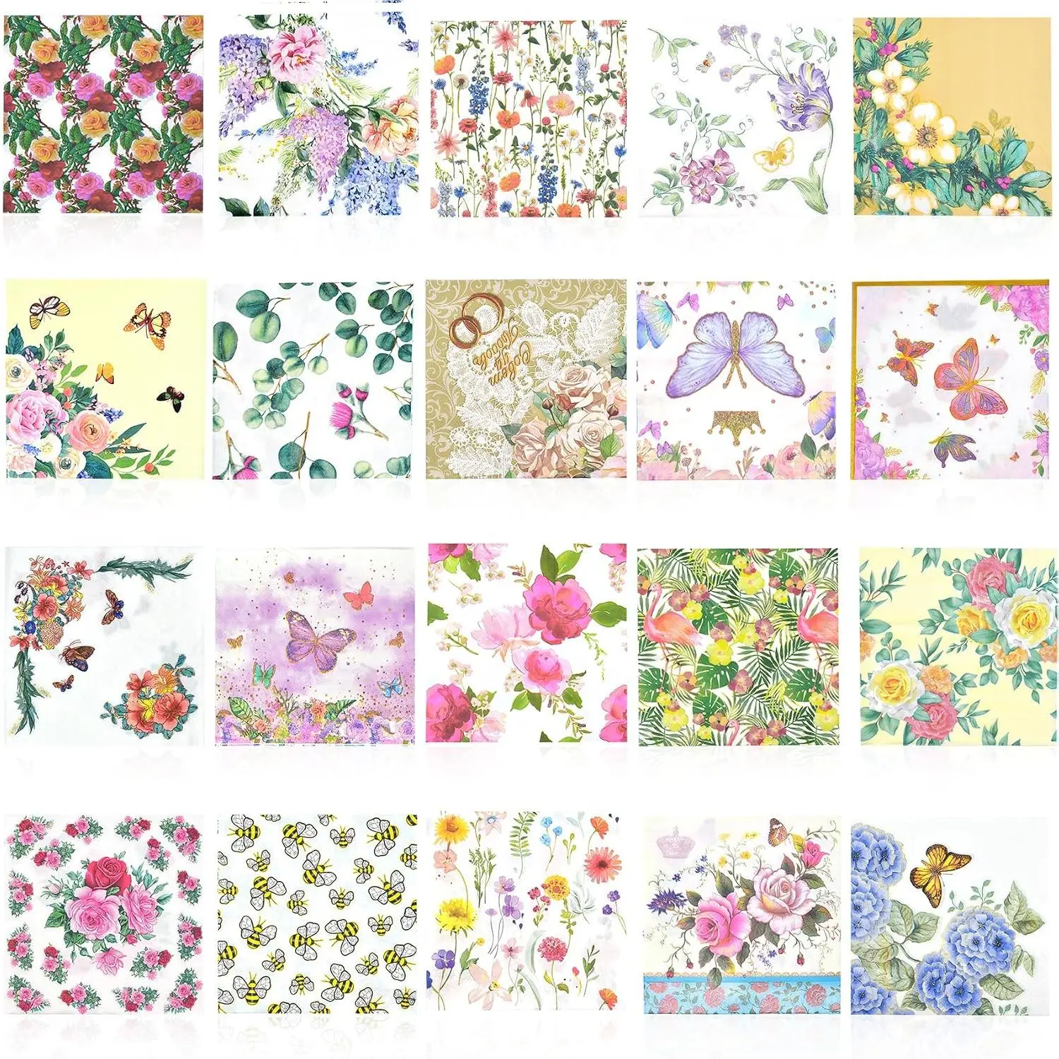 20 Pack  Floral Napkins Decoupage Decorative, Decoupage Napkins  Decorative Paper for Birthday Party Beautiful Gorgeous, 20 styles of decorative paper (Style 1)