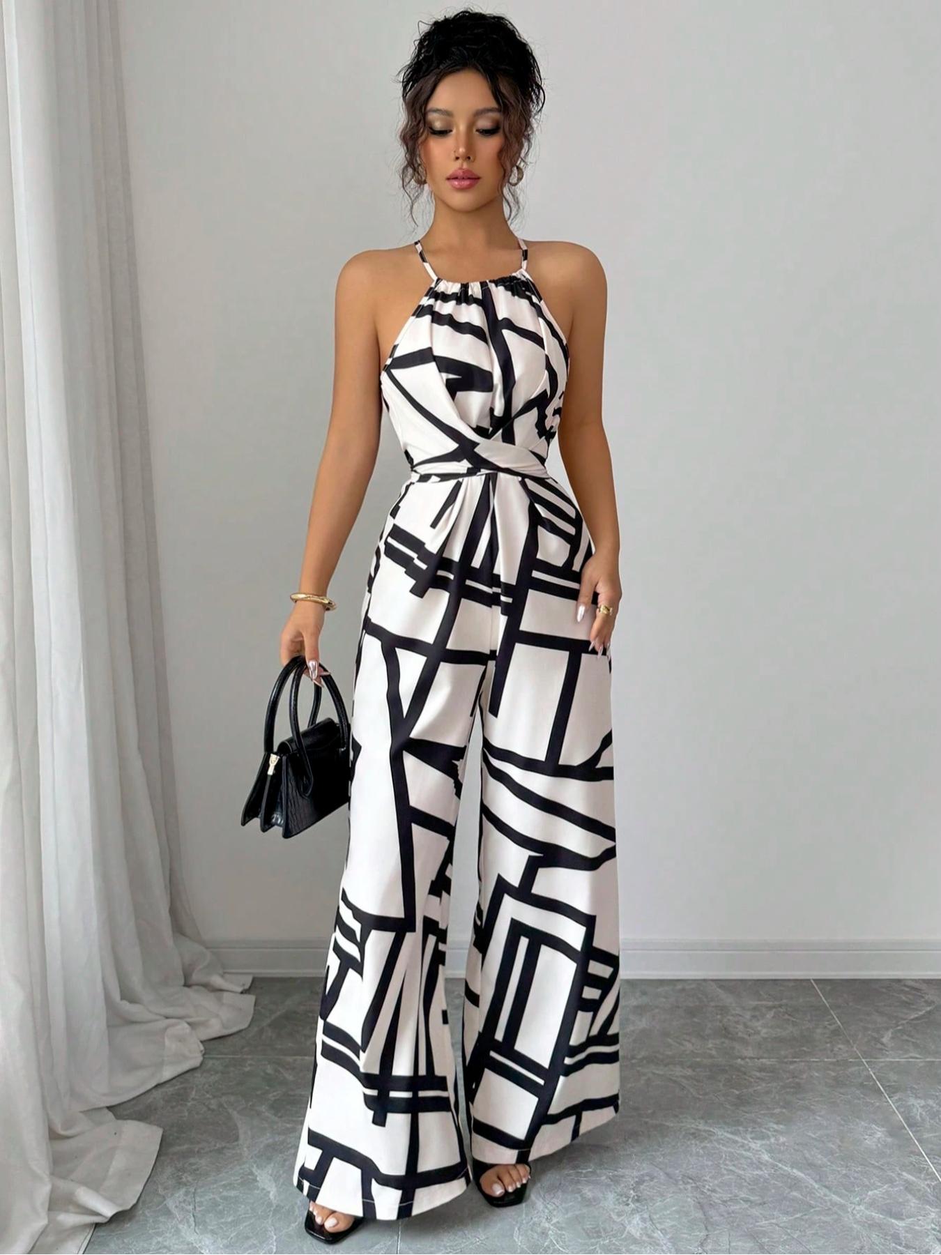 Women's Floral Print Woven Elegant Waist Cinched Casual Jumpsuit, All-Season Daily Wear, Sleeveless Strap Design with Outerwear Option