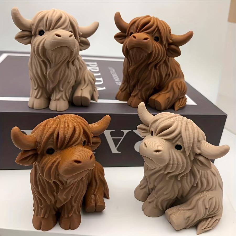Cute Highland Cow Statue, 3D Printed Sitting Highland Cow, Perfect for Living Room, Office Desk, Car Decor, Garden, Yard, Thanksgiving & Christmas Gift