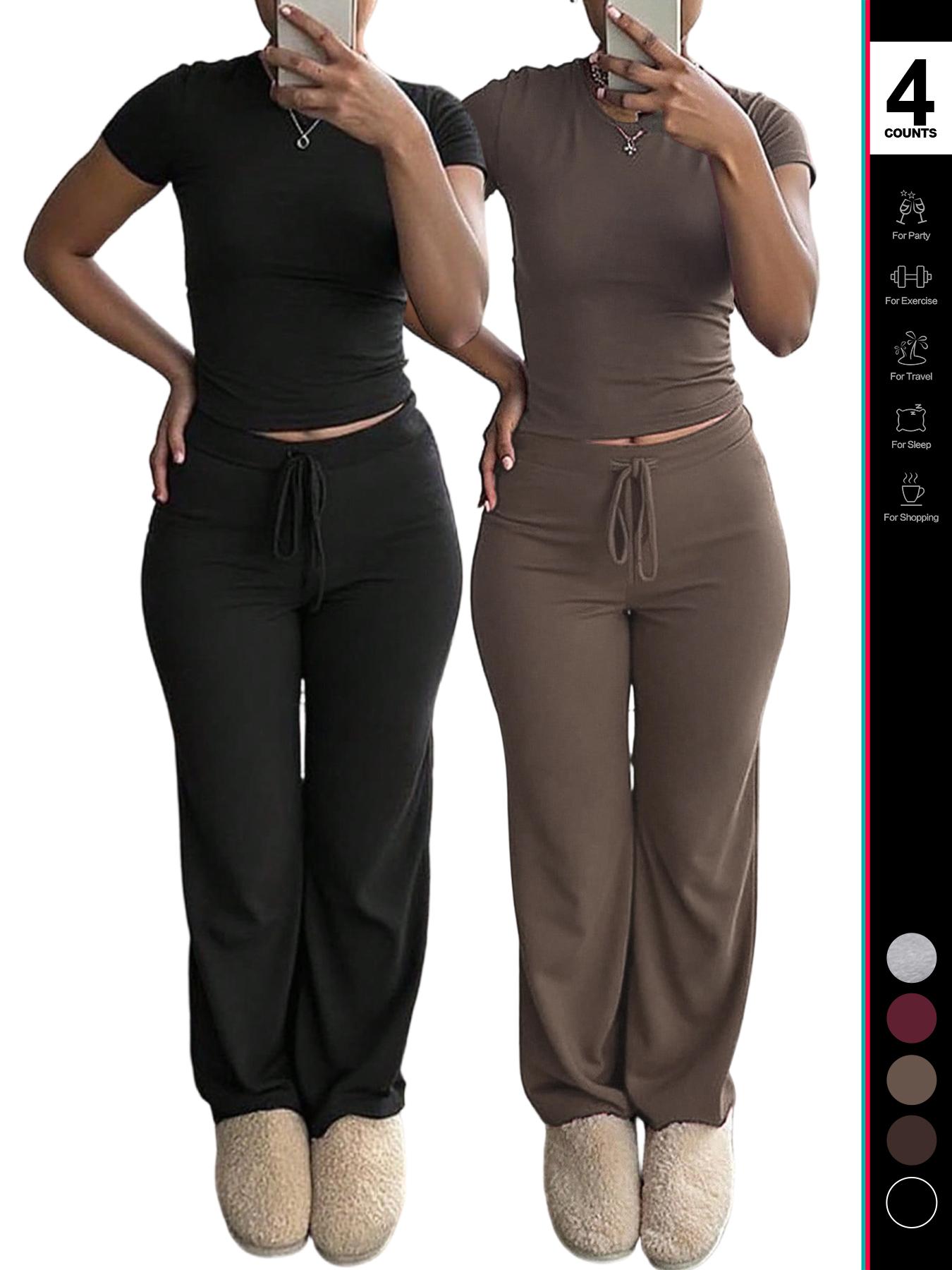 2026 Women's Two-Piece Y2K, Fitted Baby Tee & High-Waist Flare Lounge Pants, Stylish Loungewear Tracksuit Set, Textured Sweatsuit