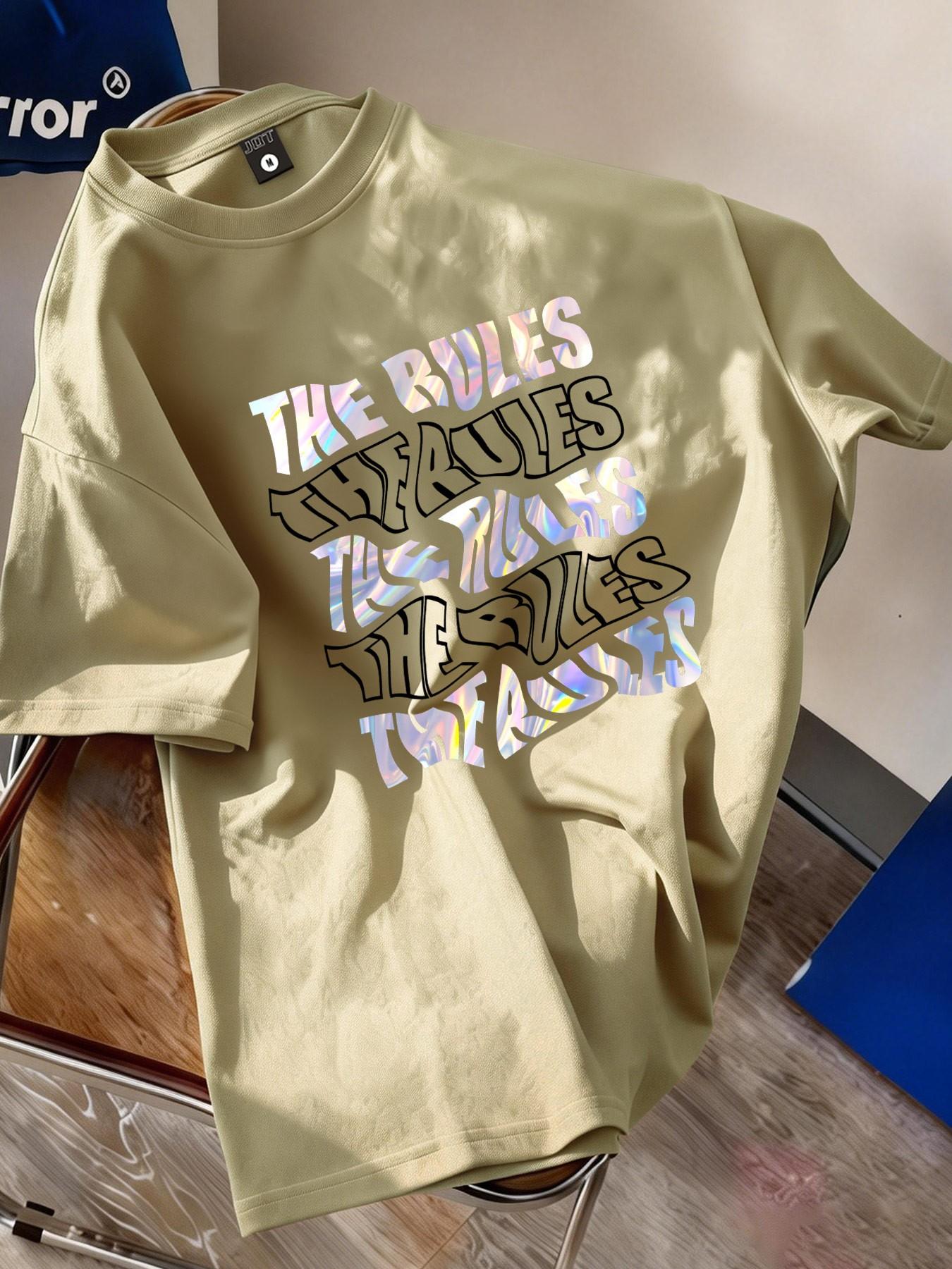 The Rules Laser Y2K Rebel Style Printed T-Shirt, Unisex Oversize Loose Fit, Casual Minimalist Design, Short Sleeve, No Collar, Random Print