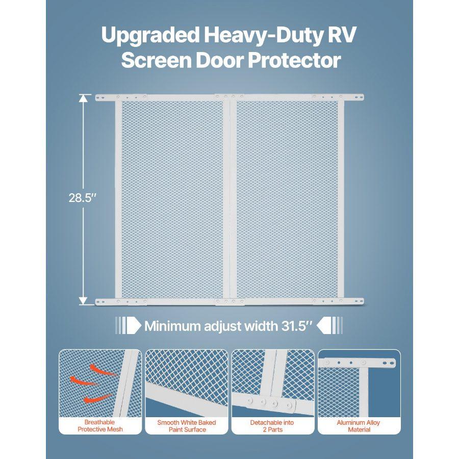 VEVOR RV Screen Door Protector, 28.5x31.5 inch Door Grille, Easy to Install and Disassemble, Reinforced Breathable Protective Mesh, Aluminum Alloy Camper RV Entry Protector for Pet Protection, White