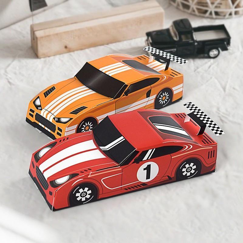 10pcs Racing Theme Birthday Party Gift Boxes, Colorful Foldable Paper Candy Containers, Ideal Gifts for Boys' Racing Parties