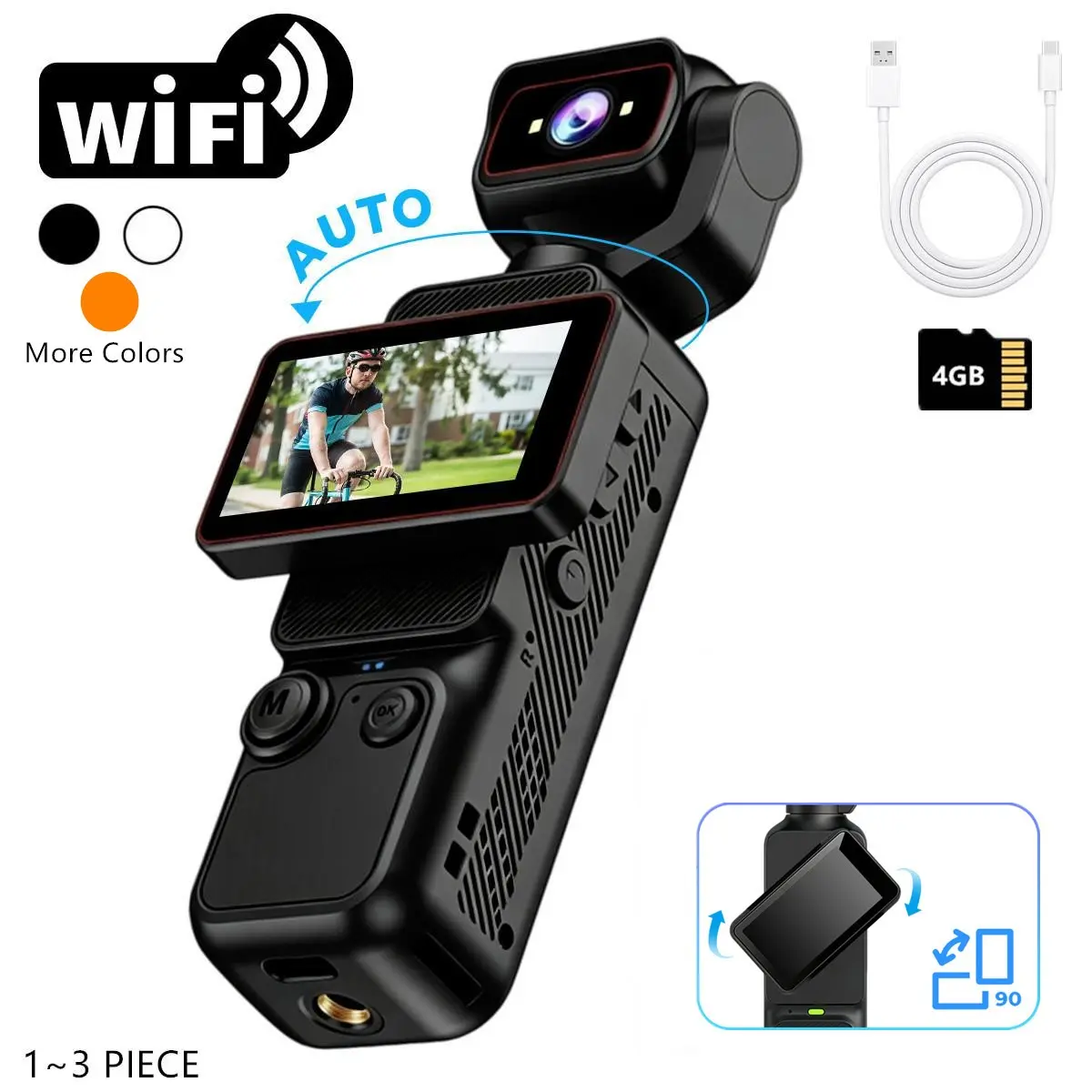HD Pocket Camera with 4GB Memory Card, Video Recorder,Vlogging Camera with 180° Auto Rotating Lens, Full Body Camera for Vlogging, Travel & Daily Life Recording, Outdoor Pet Camcorder, Men Gift, Portable Digital Camcorder
