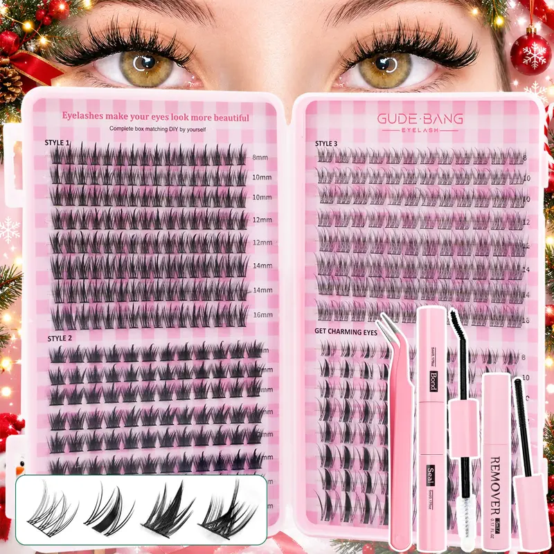 400 Clusters DIY Lash Kit, Fairy Style Individual Eyelash Extensions with Bond & Seal, Remover & Tweezers, Mixed Length Wispy Volume Lash Clusters, At-Home Lash Extension Kit, Lashes Extension Set