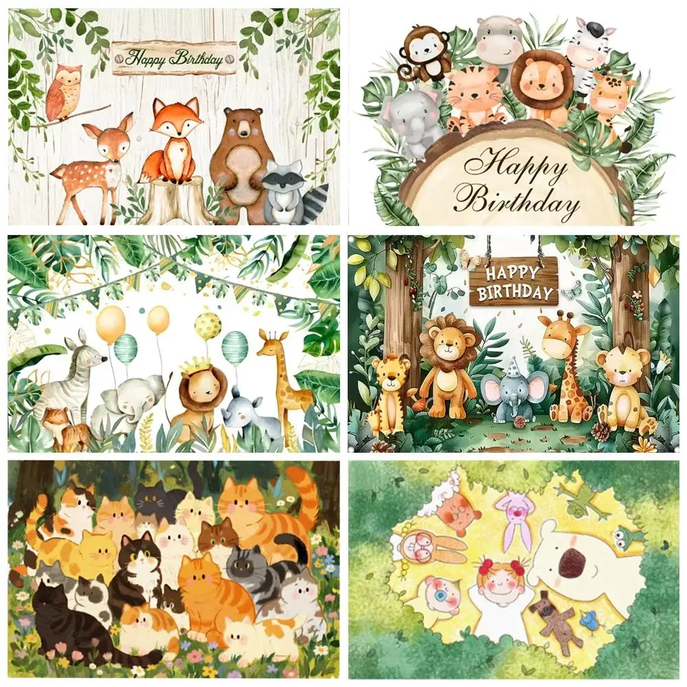 Cute Cartoon Tropical Jungle Safari Photography Backdrops Forest Animal Party Newborn BabyShower Child Birthday Photo Background