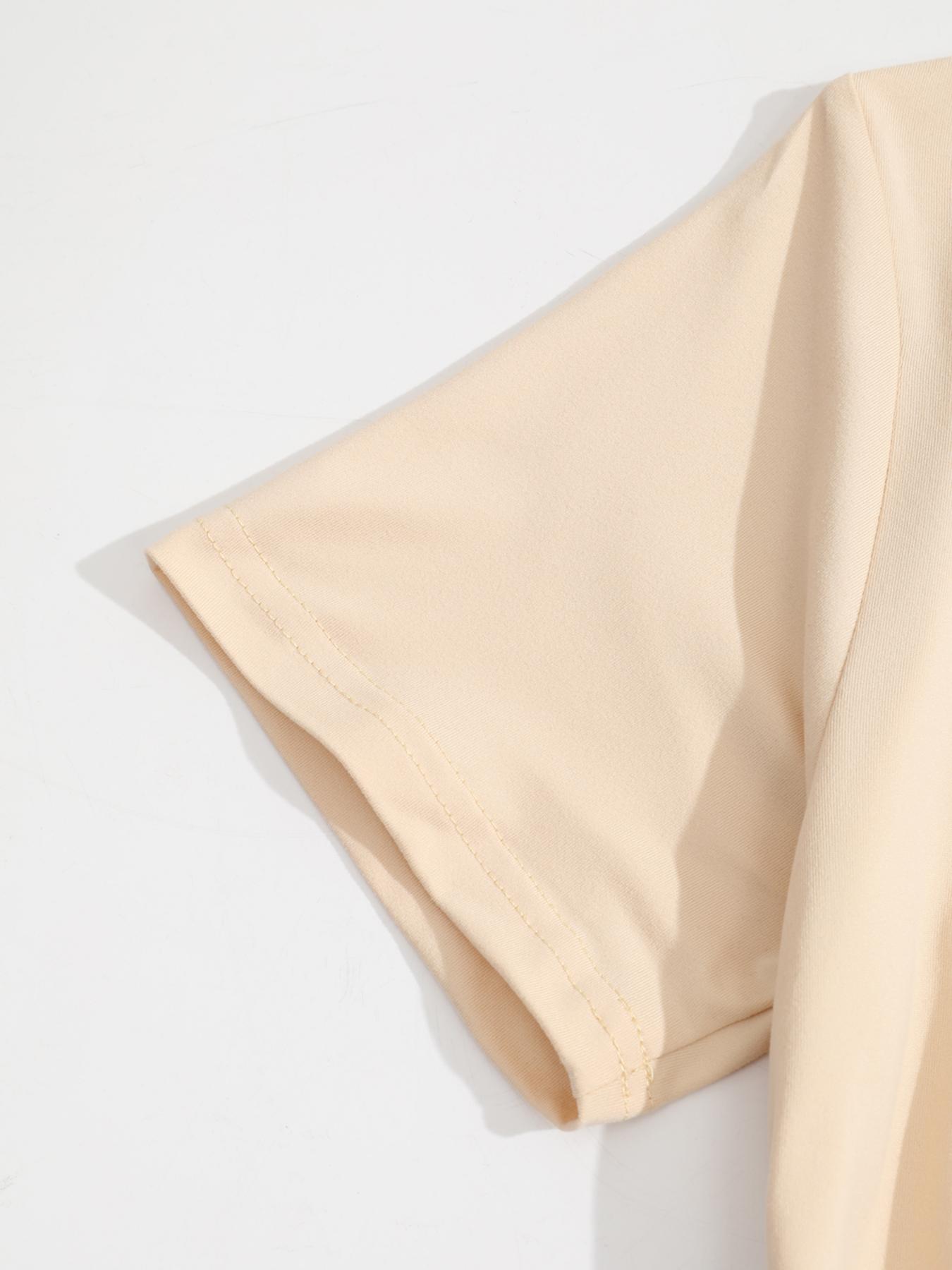 Women's Fashionable Big Size Casual Round Neck Short Sleeve Top & Loose Fit Straight Pants Set, Spring & Fall Comfortable Plain Design