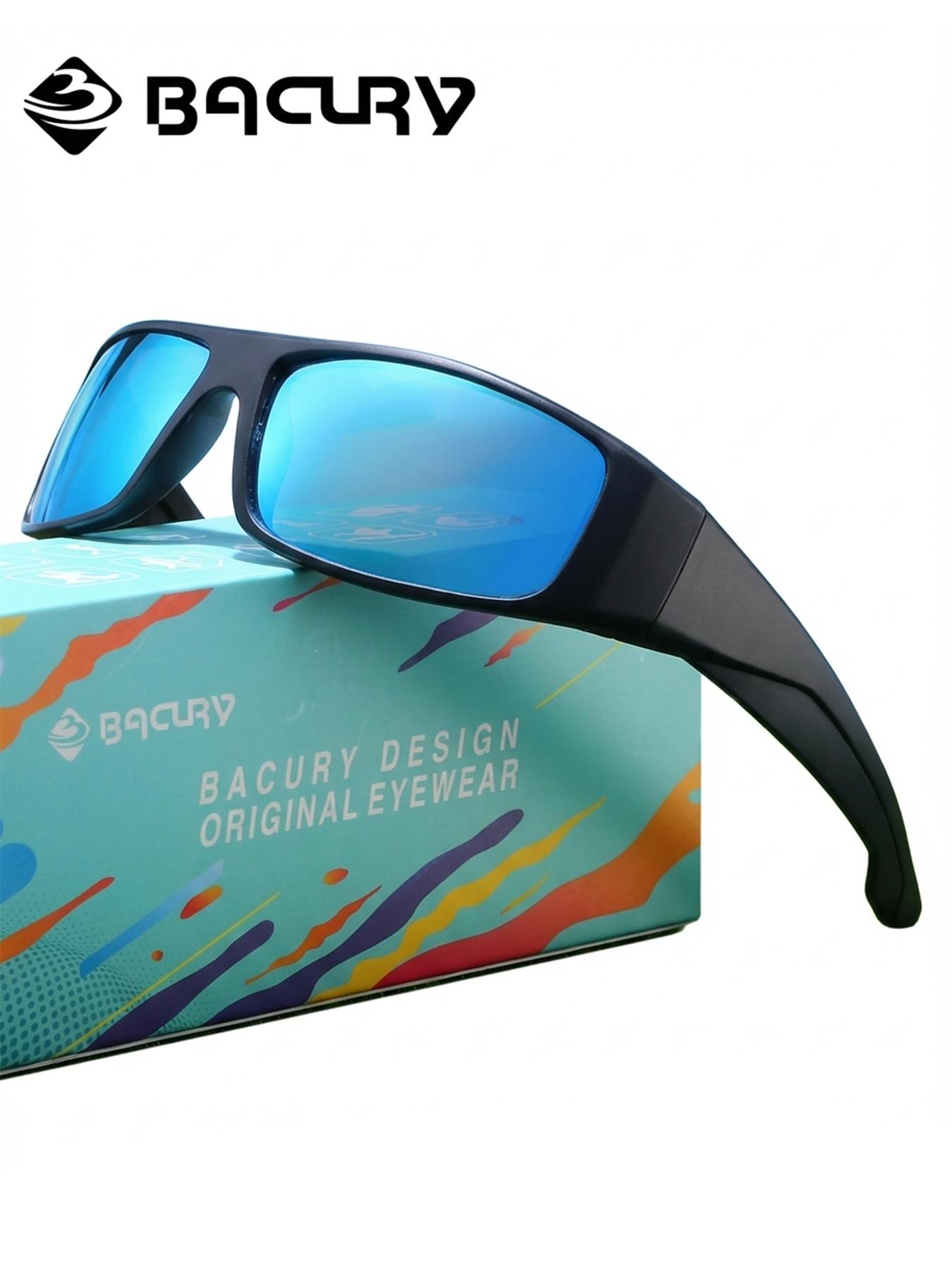 BACURY Fashionable Sports Style Polarizing Film Men'S Sunglasses With Classic Square Frame Are Very Suitable For Cycling, Uv Protection, Driving, Fishing, And Reducing Glare