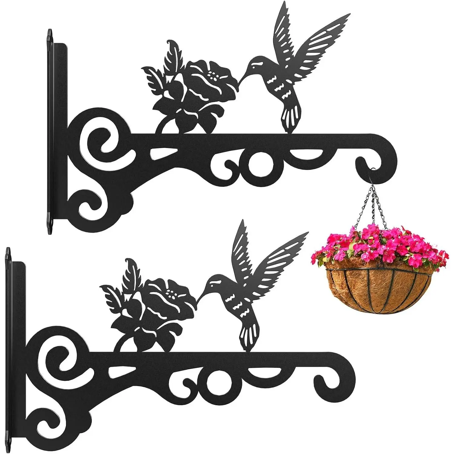 2-Pack Aesthetic Wall Plant Hanger Indoor and Outdoor – 10 Inch Metal Hanging Plant Bracket with Beautiful Bird Pattern – Anti Rust Plant Hooks for Hanging Plants, Bird Feeder, Wind Chime, Lantern