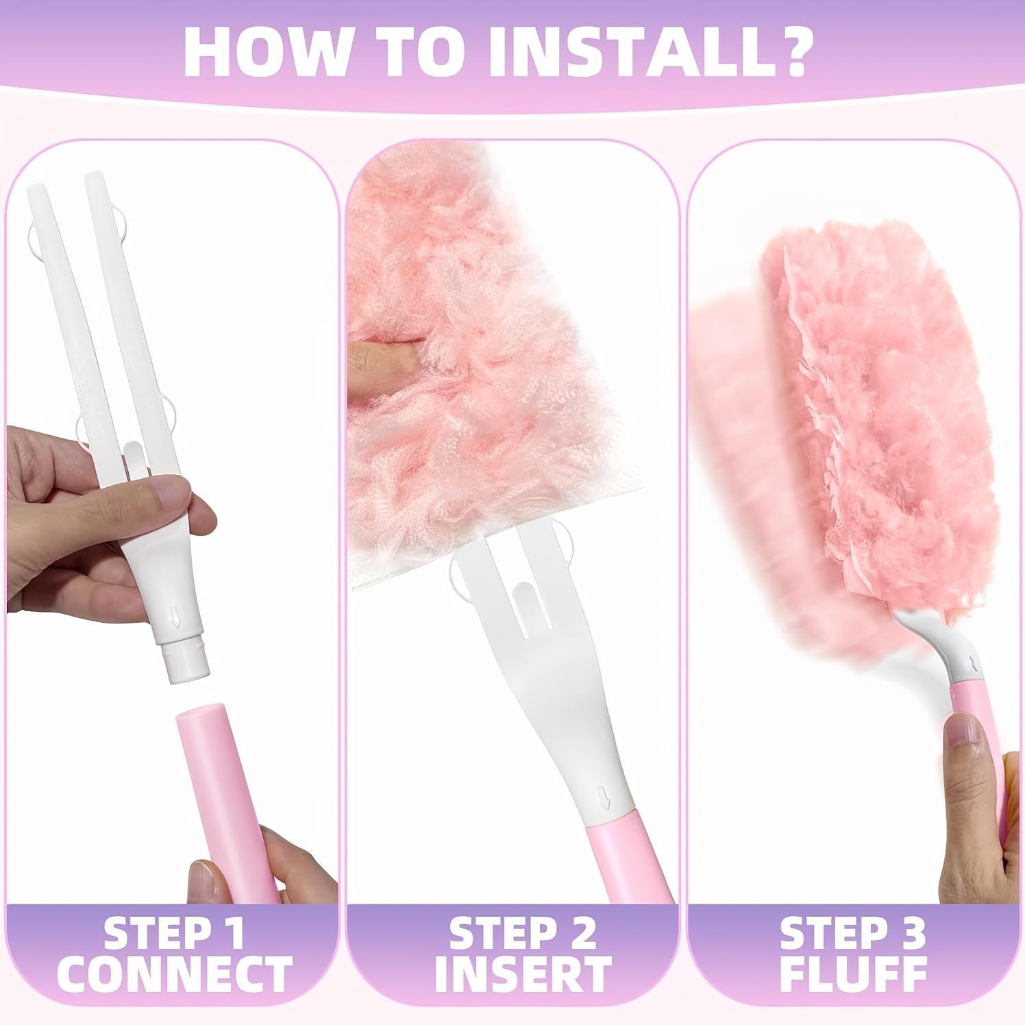 Disposable Pink Static Dust Duster, Dust Cleaning Feather Duster for Home and Car Use, Household Cleaning Replacement Dust Brush Heads, Refill Duster Heads (with Handle), Duster Refills - Cleaning Supplies