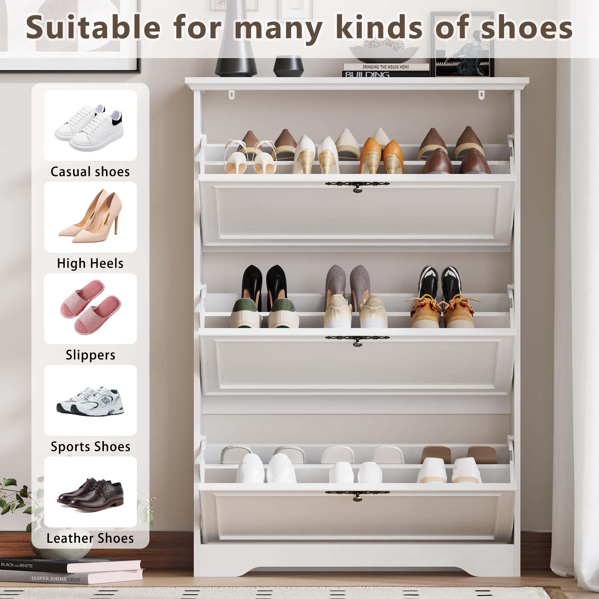 3 Flips Shoe Cabinet for Entryway, Narrow Shoe Storage Cabinet with Adjustable Shelves, Wooden Space-Saving Organizer and Rack for Foyer, Closet, Hallway 3 Flips Shoe Cabinet for Entryway, Narrow Shoe Storage Cabinet with Adjustable Shelves, Wooden Space-Saving Organizer and Rack for Foyer, Closet, Hallway