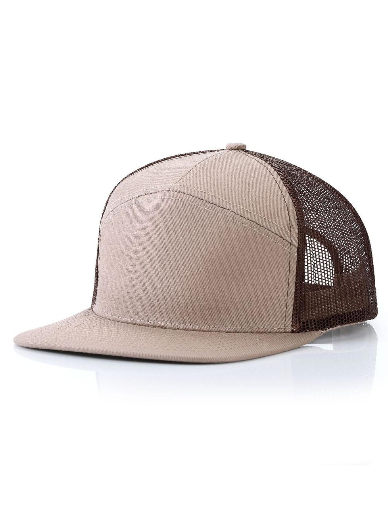 Men's Caps - Flat Brim Mesh Panel Baseball Cap Adjustable Classic Trucker Style Hat - Snap Back Hats for Men Flat Brimmed Cap