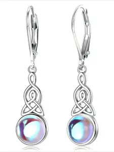 925 Sterling Silver Earrings Designed for Women, Featuring Dangle And Dainty Moonstone Elements. These Vintage-Style Drop Earrings