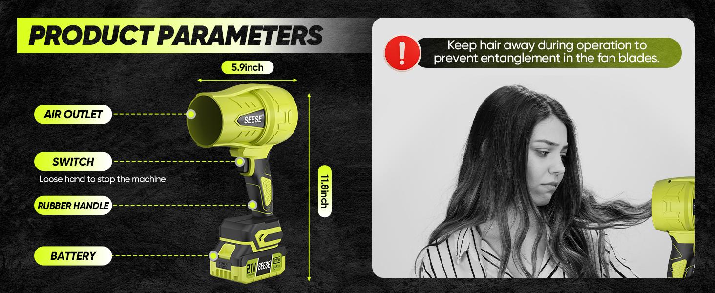 SEESE Cordless Leaf Blower Violent TurboFan,BrushlessPure Copper Motor Jet Fan With Battery,CordlessTurbo Super Power Air Duster, Car Drying after Wash, SnowRemoval