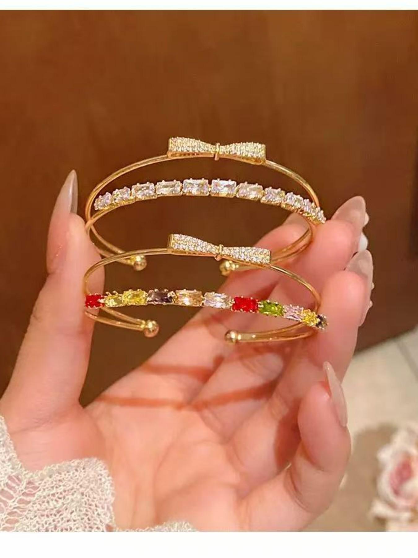 Exquisite Zirconia Bow Bangle, Versatile Stackable Bracelet, Unique Design Gemstone Jewelry, Gift for Girlfriend