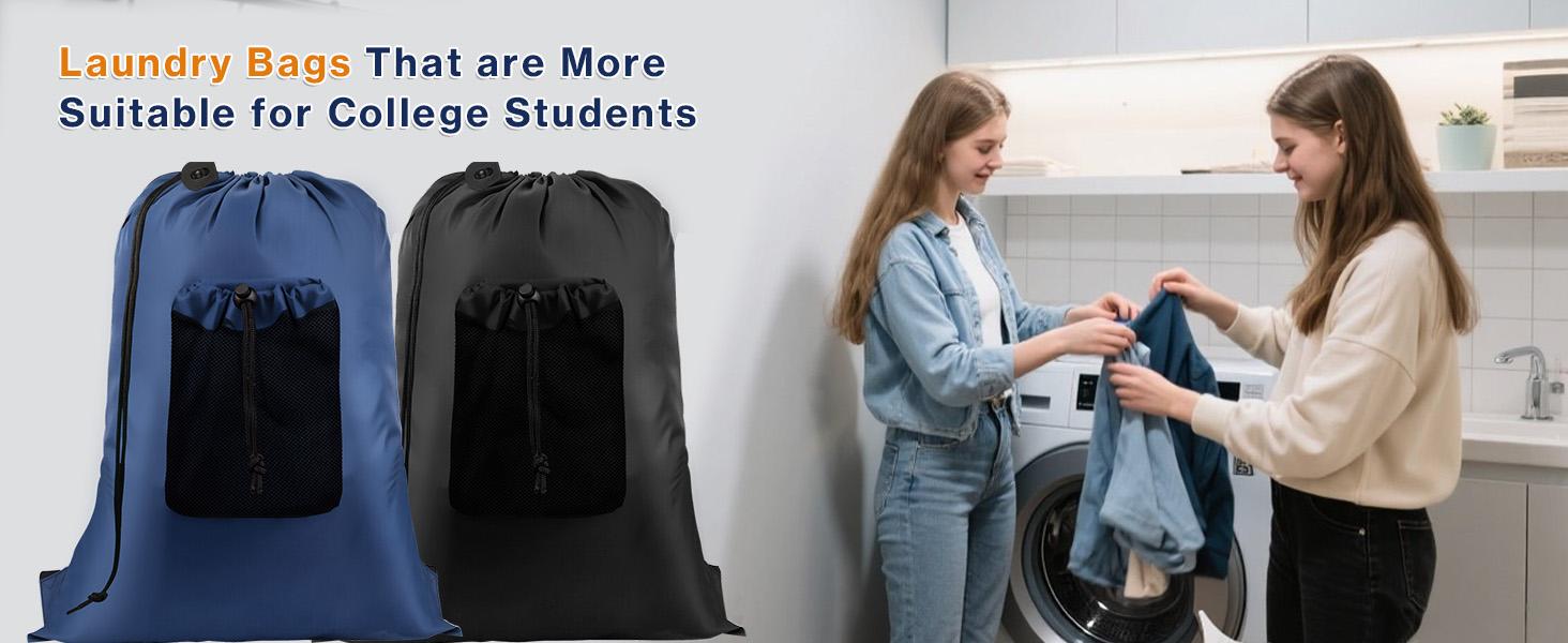 2-Pack Backpack Laundry Bags, Laundry Bag Backpacks with Shoulder Straps, Door Bag, Laundry Hamper Lining for College Dorm, Travel, Laundromat