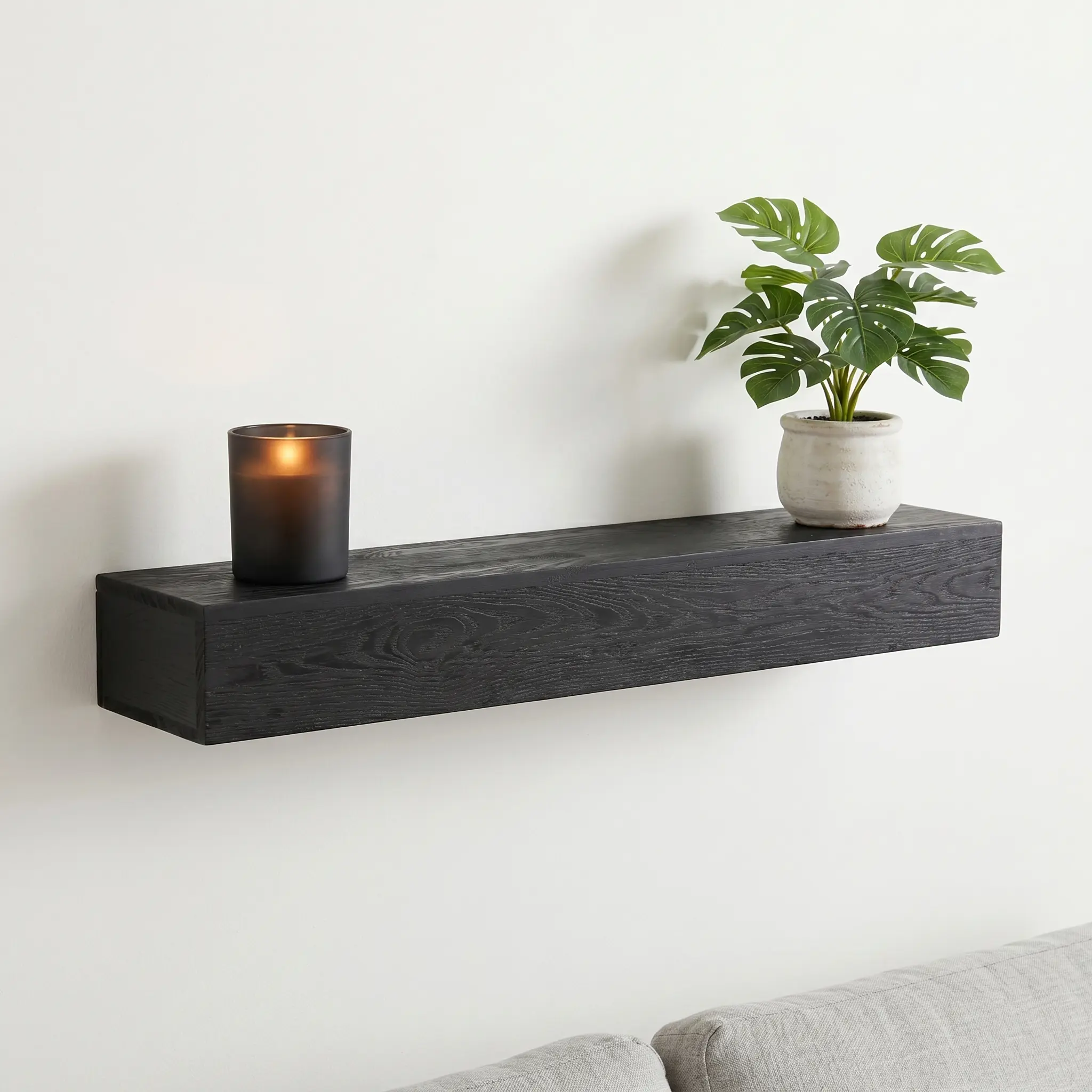 Nokaa 48 Inch Embossed Fireplace Mantel Shelf Western Red Cedar Solid Wood Floating Shelf Wall Mounted Farmhouse Shelf for Living Room Home Decor Black