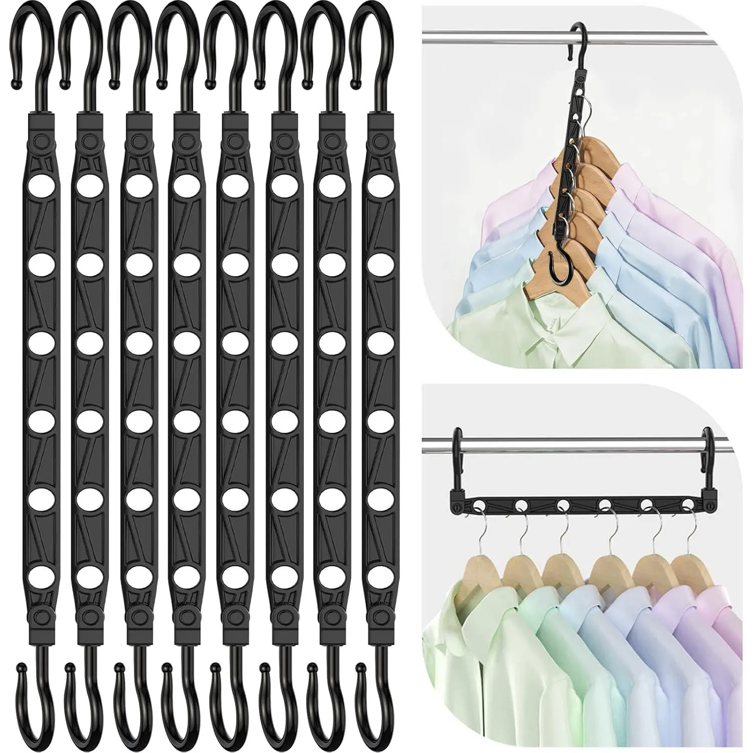 Space Saving Hangers for 48 Clothes, Reinforced Collapsible Hangers | 360° Swivel Hook, Fully Assembled, Hanger Hooks Space Saver for Closet Organizers and Storage, Dorm Room Essentials, Black