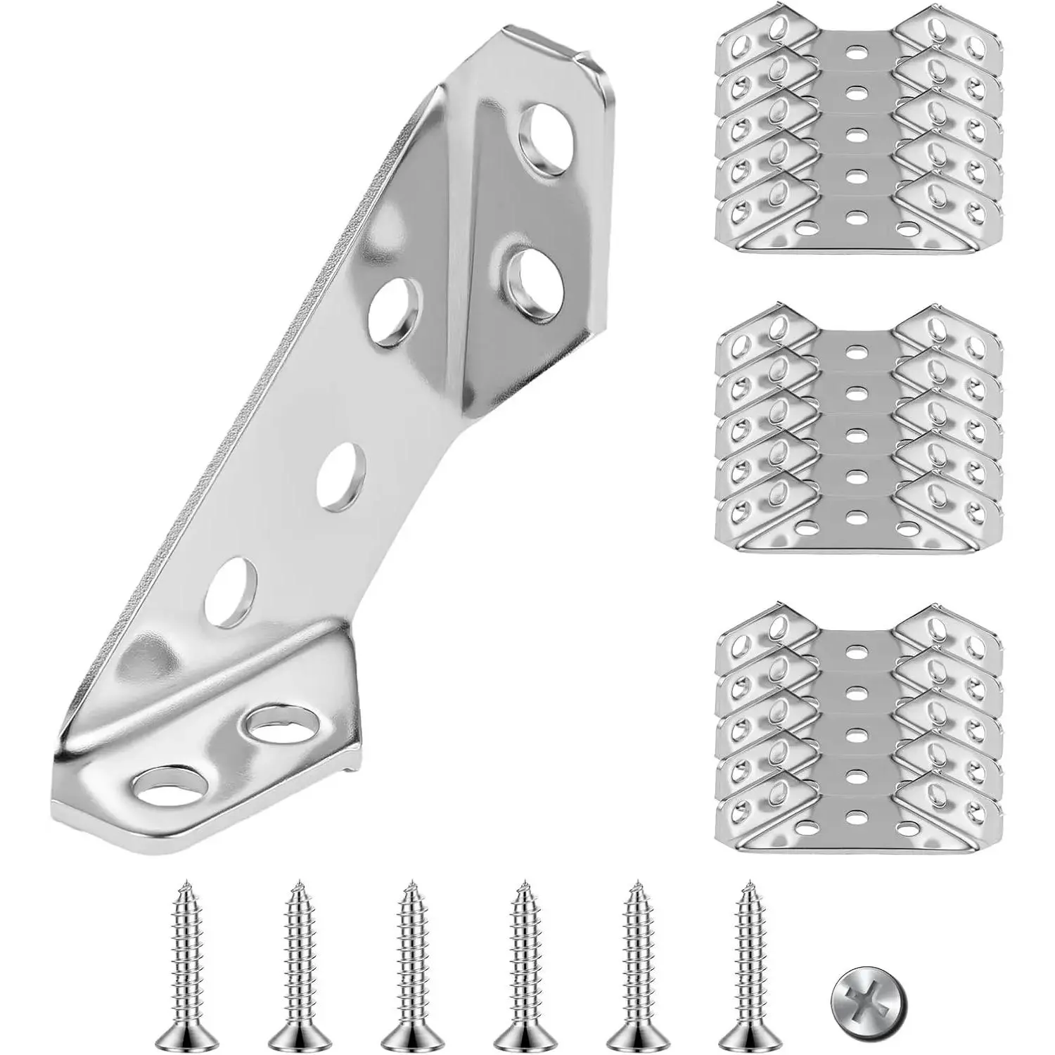 20-Pack Stainless Steel Corner Brackets, 90-Degree Right Angle Braces with Screws, Triangular Furniture Connectors for Wood, Cabinets, Shelves and DIY Projects