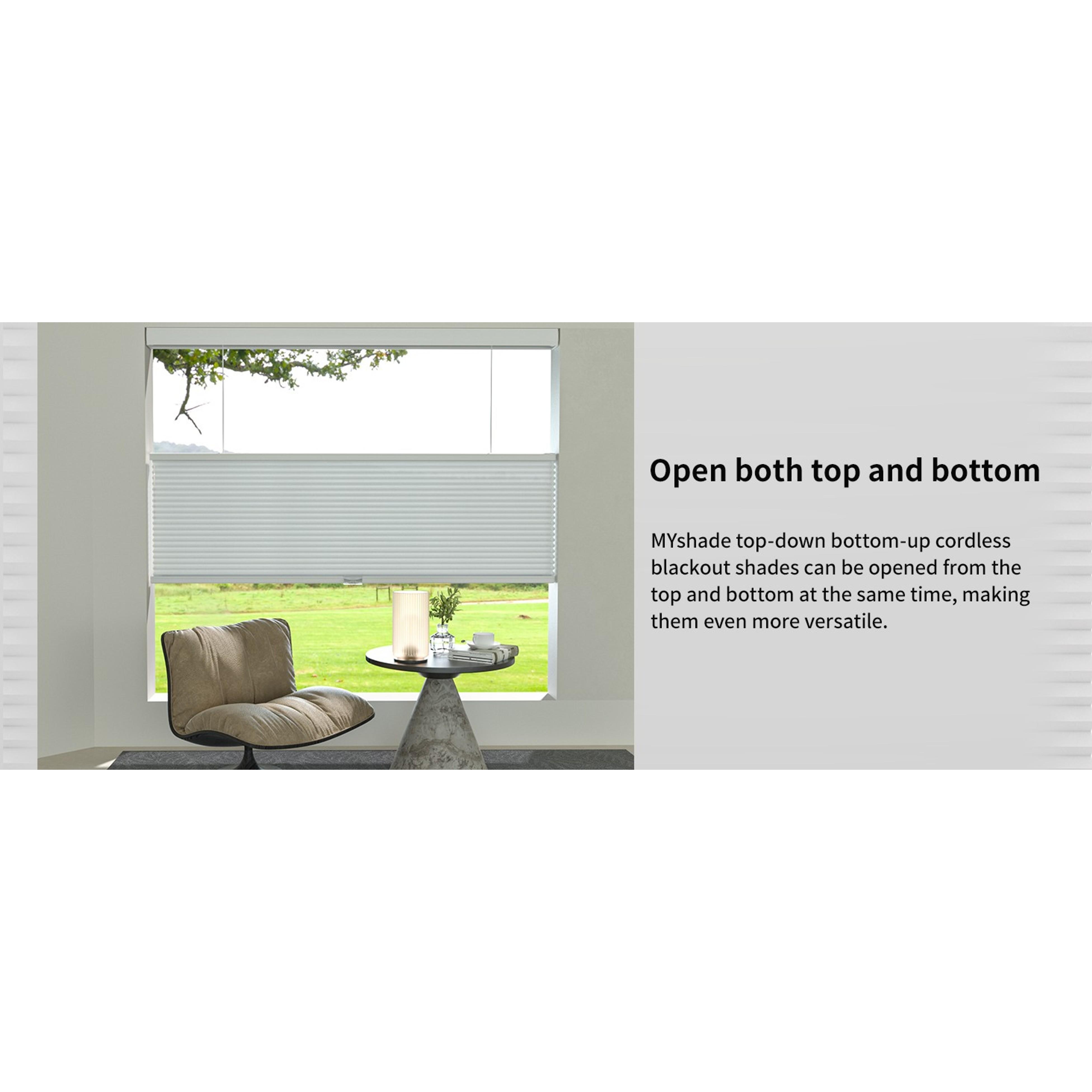 Top Down Bottom Up（TDBU） Cellular Shades, 1.5 inch Cordless Blackout Honeycomb Pleated Blinds for Windows Home Bedroom Office, Light Control, Thermal Insulated, 35" W x 64" H, White