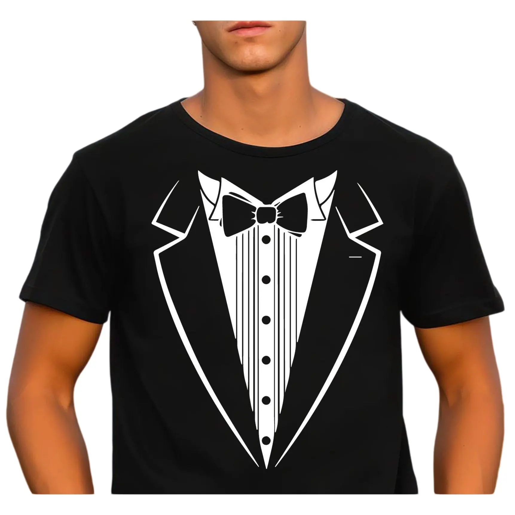 Men's Cotton Tuxedo Tshirt - Round Neck, Shortsleeve, Smooth Soft Fabric, Seamless, Casual Graphic Design for Groomsmen, Bachelor Party