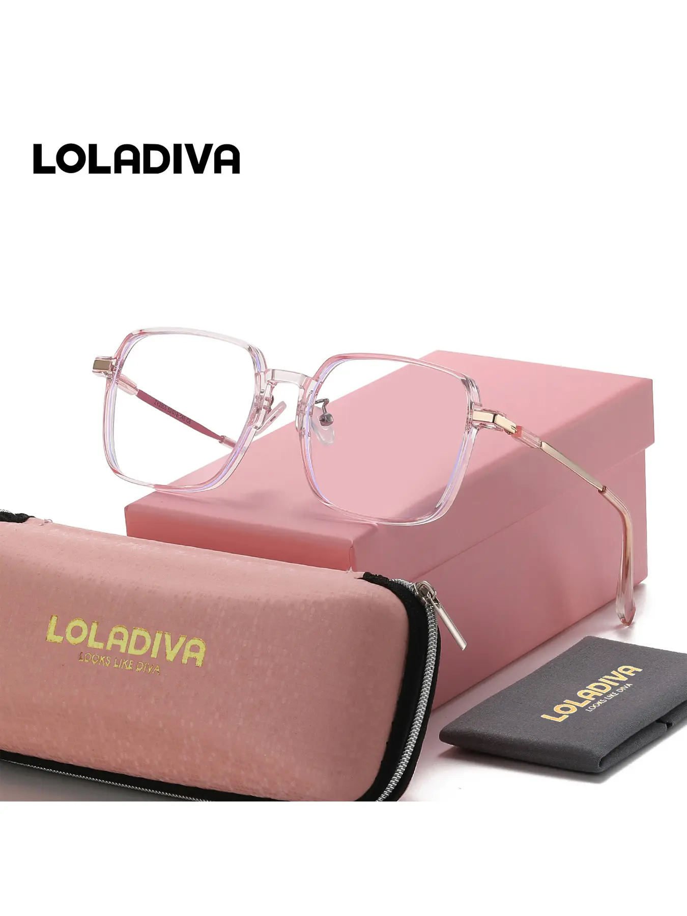 LolaDiva 1 Piece Unisex Elegant And Refined Full Frame Plaon Glasses Lightness Square Frame Plaon Glasses