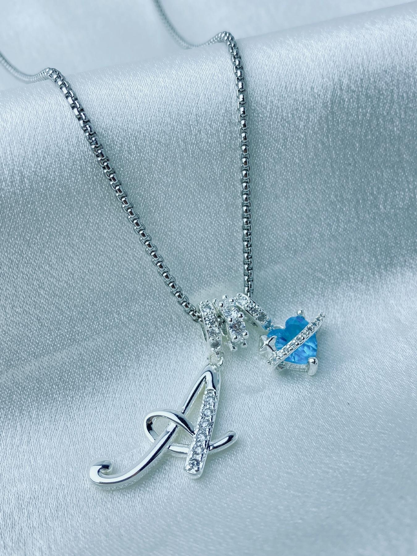 Women's Cz Birthstone Charm Necklace with Rose Jewelry Box, A-Z Letter Pendant, Elegant Gift for Wife Girlfriend Mom Daughter Birthday Christmas