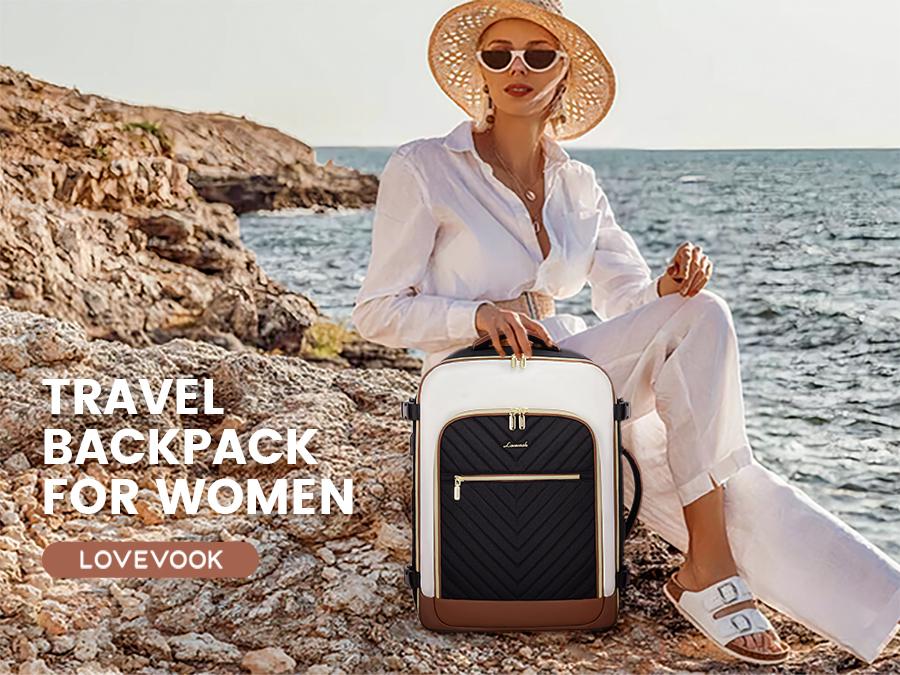 LOVEVOOK Travel Backpack for Women Fits 17.3 Laptop , Personal Item Travel Bag With 3 Packing Cubes, Large Travel Backpack Carry on Flight Approved