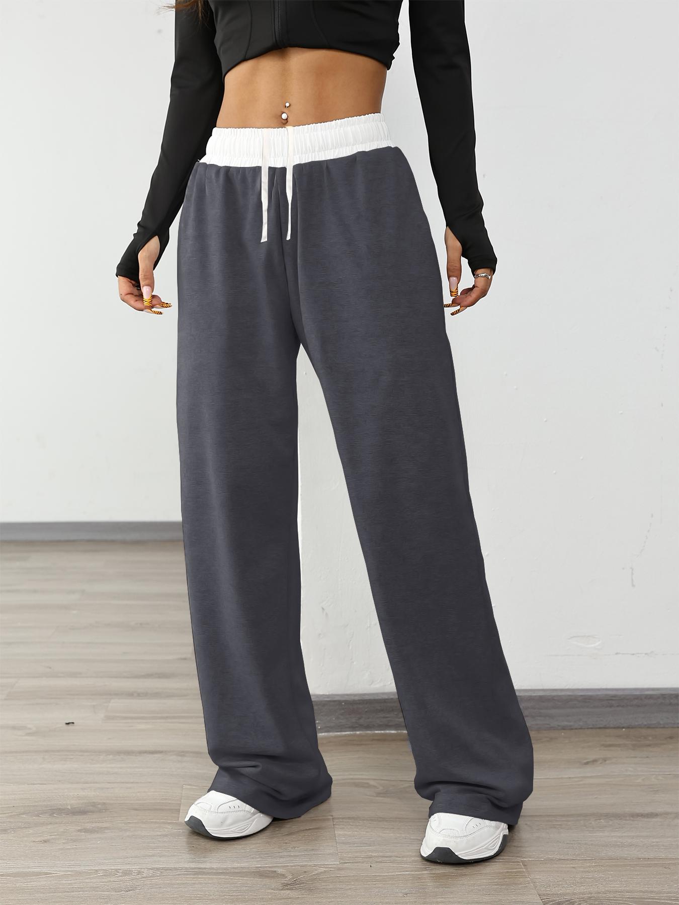 Women's High Elasticity Running Pants with Color Block Waistband Design, Outdoor Casual Hiking Gym Jogging Sportswear with Pockets Gym Sportswear Bottoms