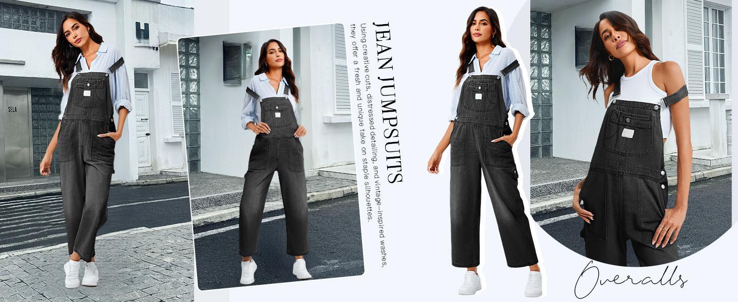 Imily Bela Womens Denim Bib Overalls Barrel Leg Adjustable Strap Jean Pants Jumpsuits with Pockets