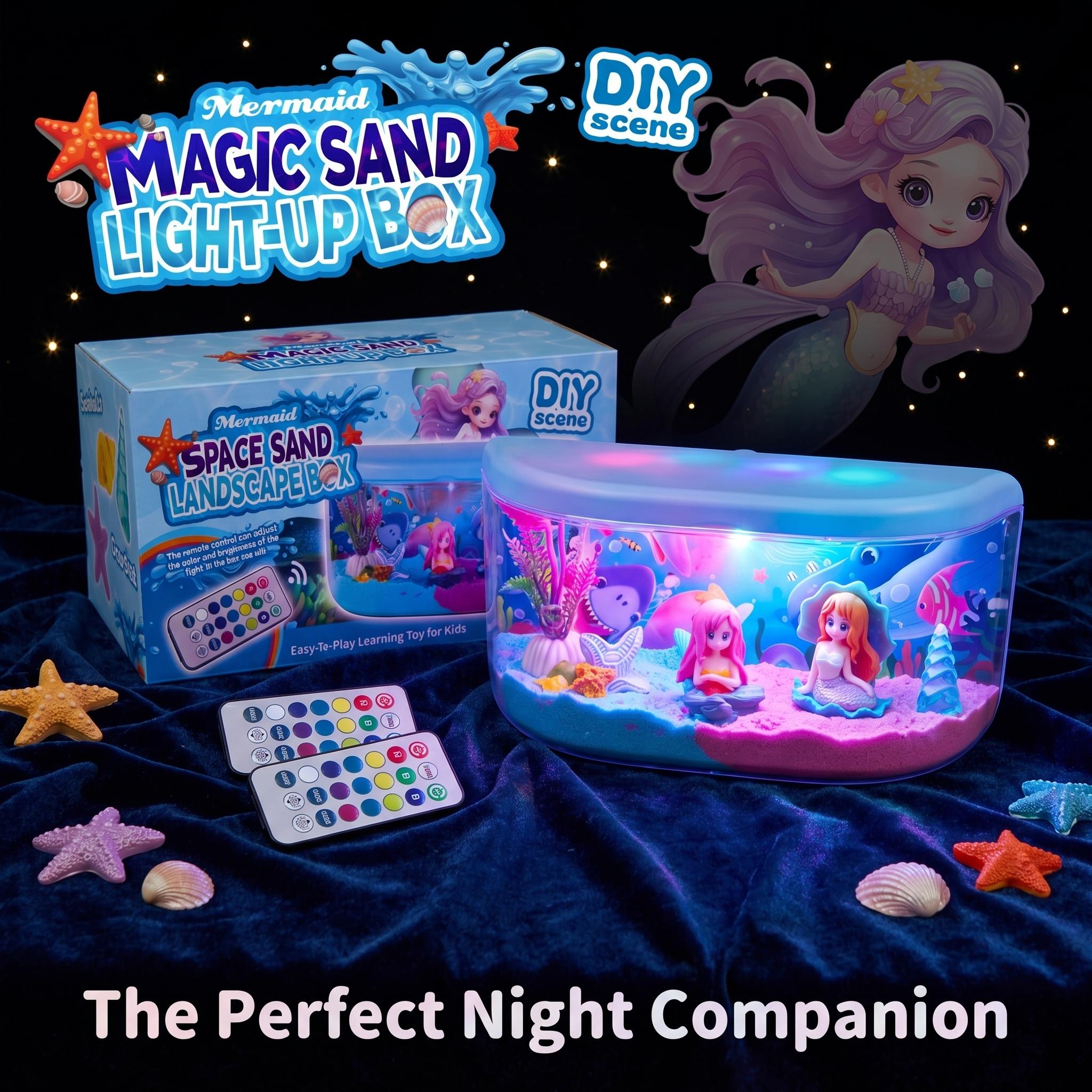 Landscaping DIY Sand Light-Up Scene Kit,Remote LED Night Light,No-Mess Safe Sand,Educational Creative Craft,Mermaid Unicorn Dinosaur Scene,Birthday Christmas Toy Gift For Girls Boys,Sand Tray