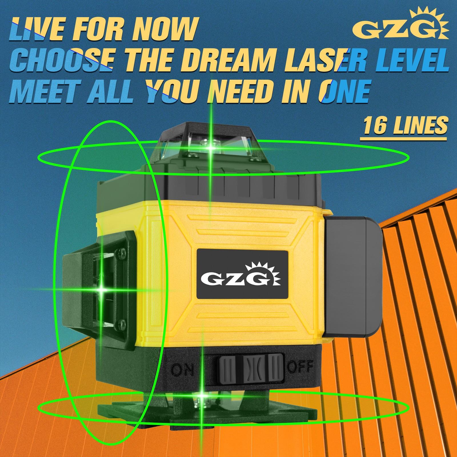 GZG 4D 16 Lines Laser Level, Auto-leveling Laser, Automatic Laser Level, Self-Leveling 360 Laser Level with Remote Control, Professional Laser Level Tool