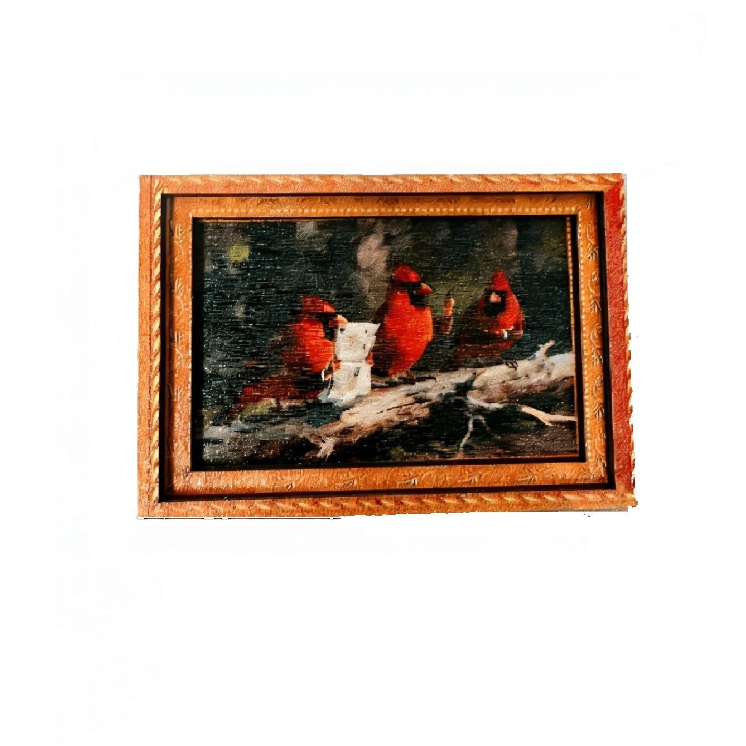 Fun Bird Creative Art, Vintage Wooden Frame, Magnetic, Ideal for Home, Kitchen Fridge, Cabinets, Birthday, Christmas, Valentine's Day, Mother's Day, Party Gifts