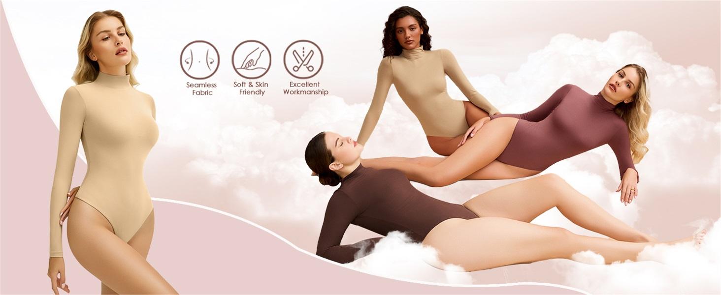 Avidlove Bodysuits for Women High Neck Long Sleeve Body Suits Snap Closure Double Lined Mock Neck Bodysuit Soft SpringStatements