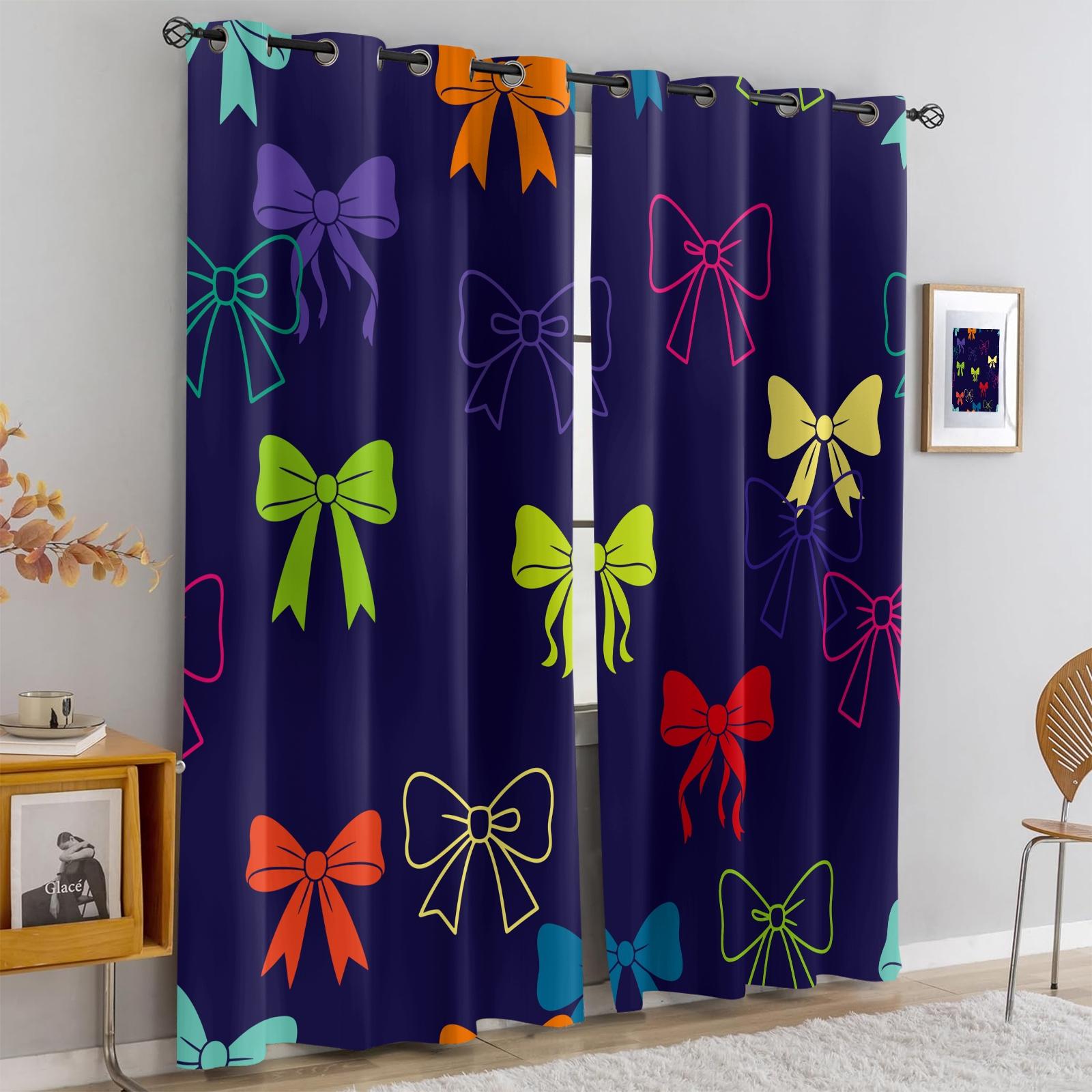 2 Panels Set Cute Coquette Bow Print Blackout Curtains, Y2K Aesthetic Darkening Grommet Window Drapes, Privacy Protection & Light Blocking, Perfect for Bedroom, Living Room, Dorm & Girls' Room Trendy Home Decor