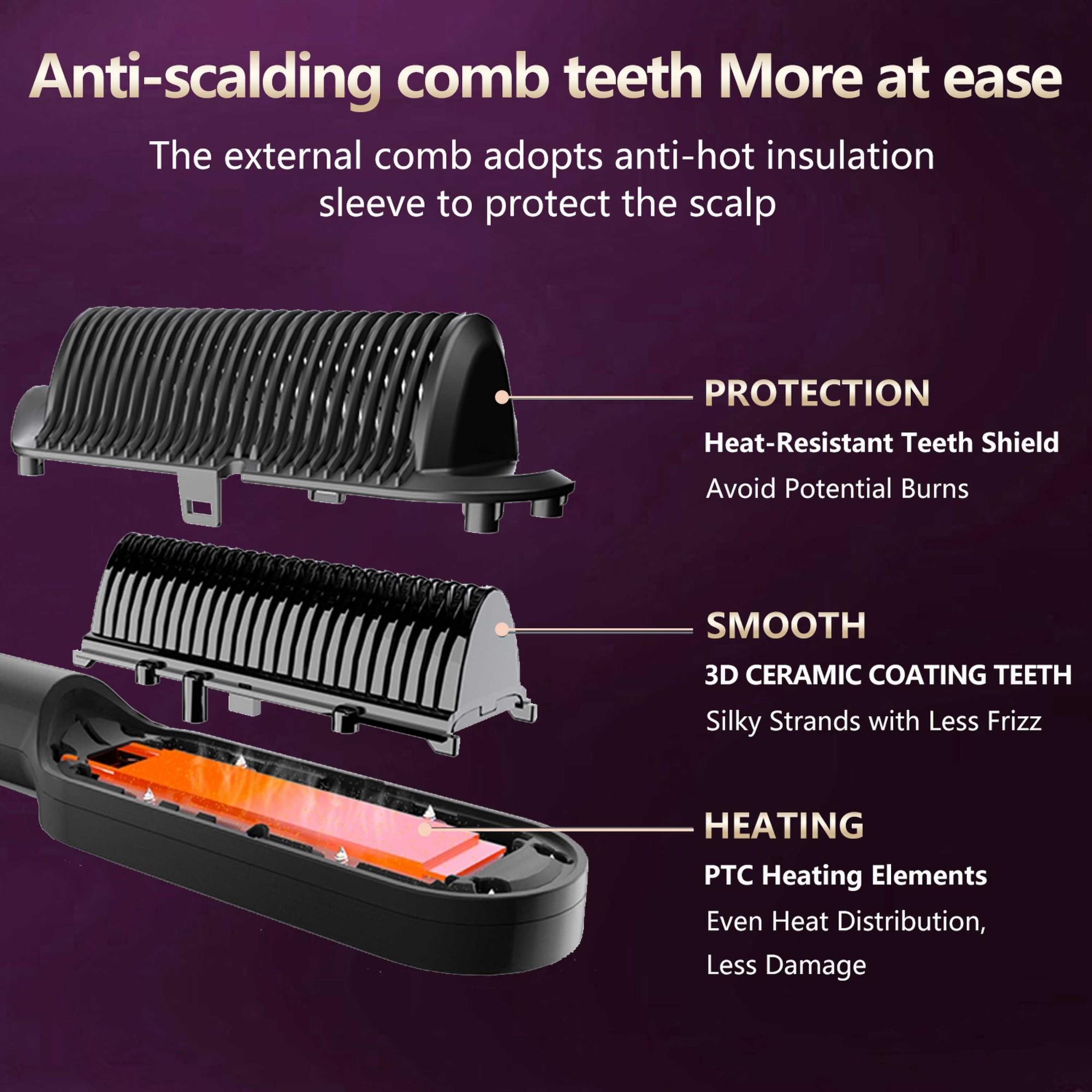 Professional Straightening Comb, Ceramic Flat Iron Brush, Fast Heating, Adjustable Temperature, Dry & Wet Use, Best Gift for Women