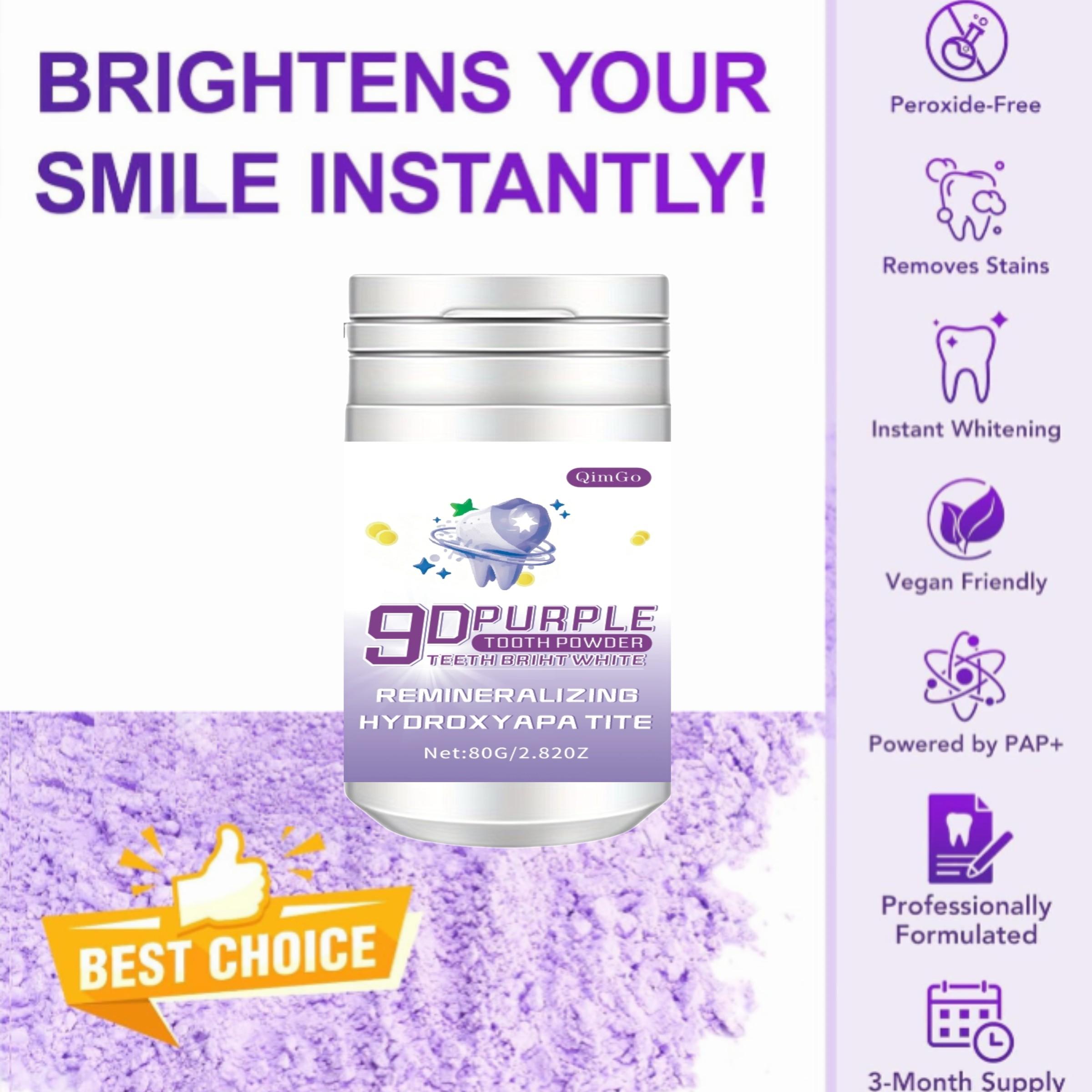 9D White Whitening Mineral-Replenishing Hydroxyapatite Tooth Powder, Deep Cleaning Breath-Freshening Dental Powder, Toothpaste Alternative for Daily & Travel Oral Care